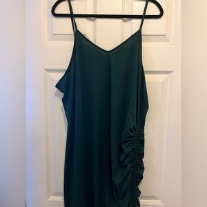 Green Dress with Side tie ruched skirt.